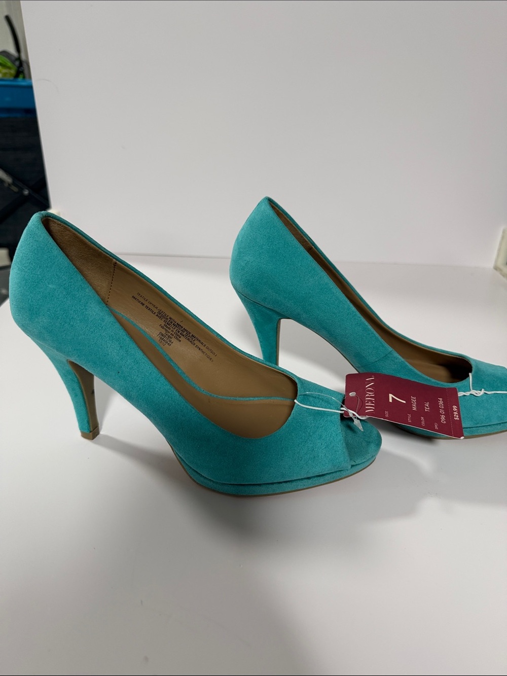 Merona Teal Suede Peep-Toe Heels
